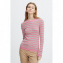 Jerséis y Sudaderas Jersey de Mujer a Rayas ICHI Mafa Chateau Rose
