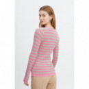 Jerséis y Sudaderas Jersey de Mujer a Rayas ICHI Mafa Chateau Rose