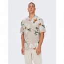 Camisa Only&Sons beige con estampado flores