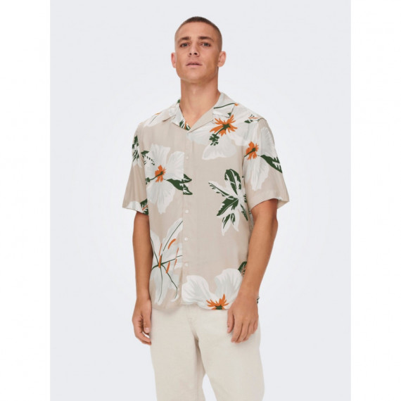 Camisa Only&Sons beige con estampado flores