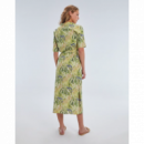 Vestido Largo Estampado Verde de Manga Corta y Cuello Mao PAZ TORRAS