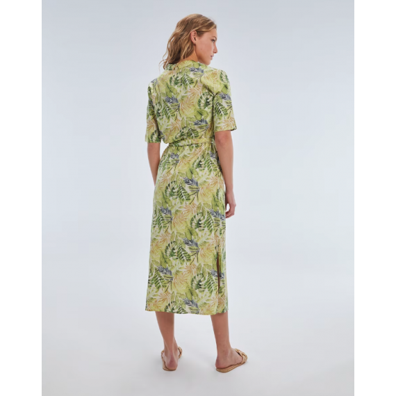 Vestido Largo Estampado Verde de Manga Corta y Cuello Mao PAZ TORRAS