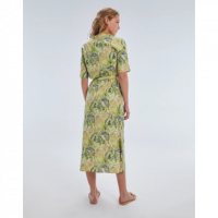 Vestido Largo Estampado Verde de Manga Corta y Cuello Mao PAZ TORRAS