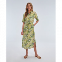 Vestido Largo Estampado Verde de Manga Corta y Cuello Mao PAZ TORRAS