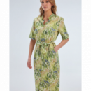 Vestido Largo Estampado Verde de Manga Corta y Cuello Mao PAZ TORRAS