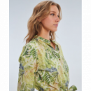 Vestido Largo Estampado Verde de Manga Corta y Cuello Mao PAZ TORRAS