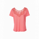 Camisetas Mujer Camiseta SALSA JEANS Lisa con Encaje Rosa