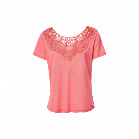 Camisetas Mujer Camiseta SALSA JEANS Lisa con Encaje Rosa