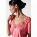 Camisetas Mujer Camiseta SALSA JEANS Lisa con Encaje Rosa