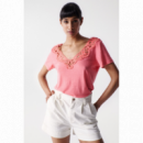 Camisetas Mujer Camiseta SALSA JEANS Lisa con Encaje Rosa