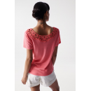 Camisetas Mujer Camiseta SALSA JEANS Lisa con Encaje Rosa