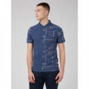 Polos Polo BEN SHERMAN Blue Denim Geo Print