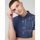 Polos Polo BEN SHERMAN Blue Denim Geo Print