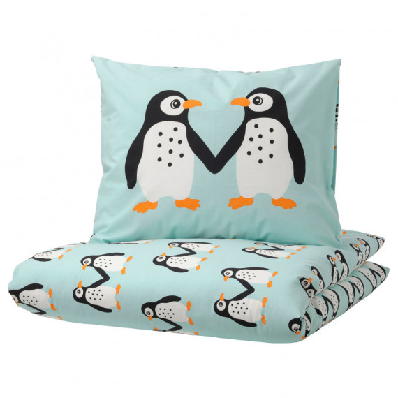 Blavingad Funda Nordica/almohada 150X200/50X60CM Pingüino Turquesa  IKEA