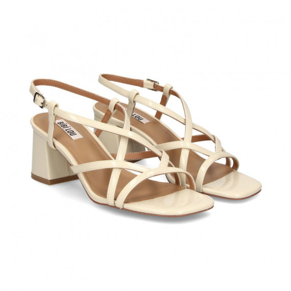 Sandalia Tiras Cruzadas Charol Blanco  BIBI LOU