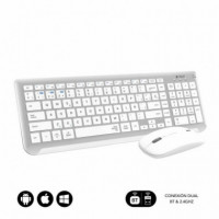 SUBBLIM Teclado con Ratón BLUETOOTH + 2.4G Combo Dual Prestige Extendido Plata/blanco - Guanxe Atlantic Marketplace