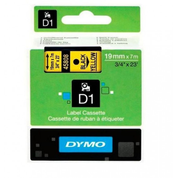 DYMO Cinta Tranferencia Termica 19MM Texto Negro sobre Fondo Amarillo. Ancho: 19 Mm. Longitud: 7 M