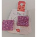Bijoux Pendientes Botones Cuadrados Rosa Purp  FARMA BIJOUX