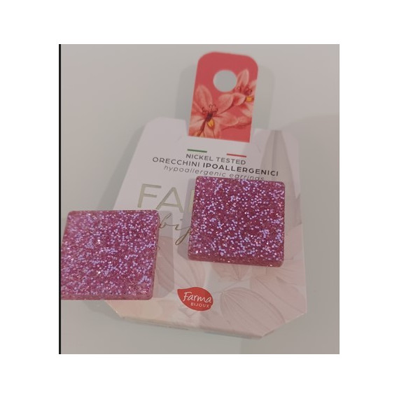 Bijoux Pendientes Botones Cuadrados Rosa Purp  FARMA BIJOUX