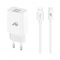 HOME Cargador Red 2X USB + Cable Tipo C a USB 2.4A Blanco