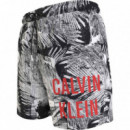 Bañador de Largo Medio con Cordón y Estampado de Palmeras CALVIN KLEIN