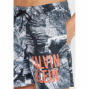 Bañador de Largo Medio con Cordón y Estampado de Palmeras CALVIN KLEIN