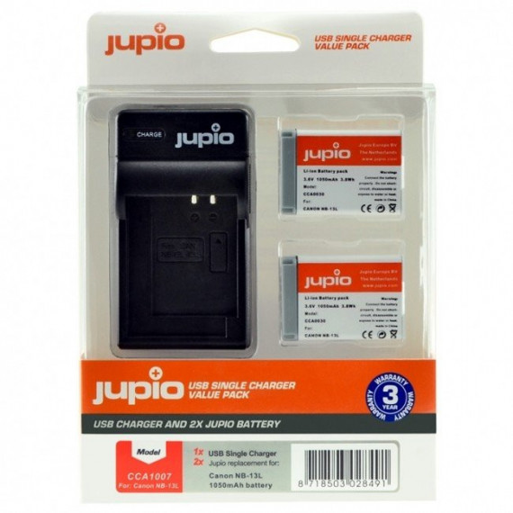 JUPIO 2 Baterias NB-13L Canon + Cargador USB Kit (CA1007)