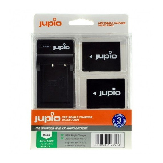 JUPIO 2 Baterias NP-W126S Fujifilm + Cargador USB (CFU1001)