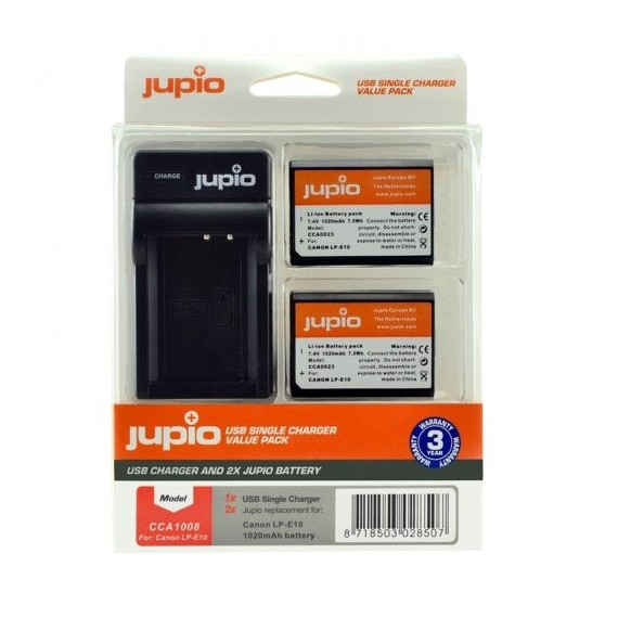 JUPIO 2 Baterias LP-E10 Canon + Cargador USB (CCA1008)