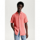 Camisa en Lino de Manga Corta y Corte Regular de TOMMY HILFIGER