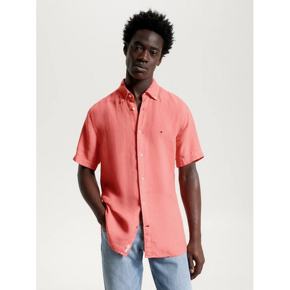 Camisa en Lino de Manga Corta y Corte Regular de TOMMY HILFIGER