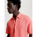 Camisa en Lino de Manga Corta y Corte Regular de TOMMY HILFIGER