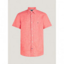 Camisa en Lino de Manga Corta y Corte Regular de TOMMY HILFIGER
