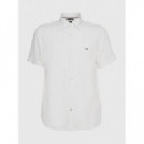 Camisa en Lino de Manga Corta y Corte Regular de TOMMY HILFIGER