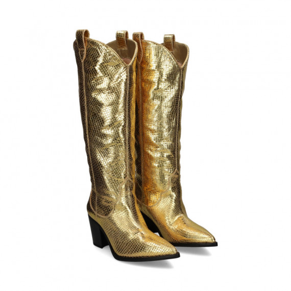 Bota Cowboy Reptil Metalizada Oro  UNISA
