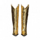 Bota Cowboy Reptil Metalizada Oro  UNISA