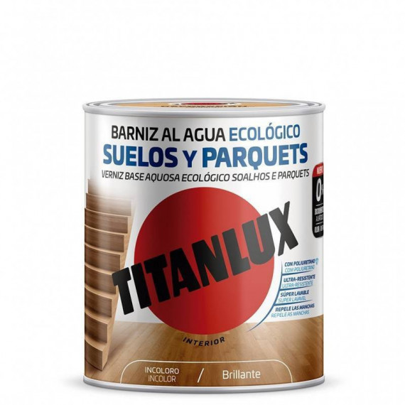 Barniz Titan Suelos y Parquets Ecológico Al Agua Brillante Incoloro 1000 750 Ml