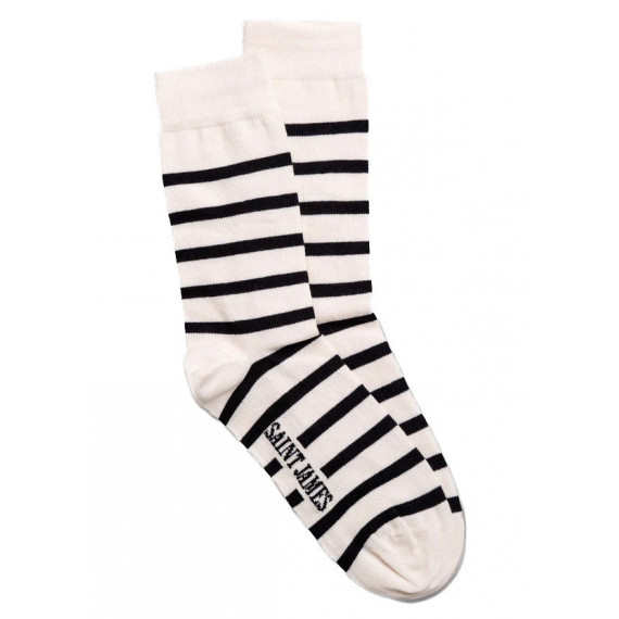 Calcetines SAINT JAMES de Rayas en Jersey de Algodón Ecru Marino