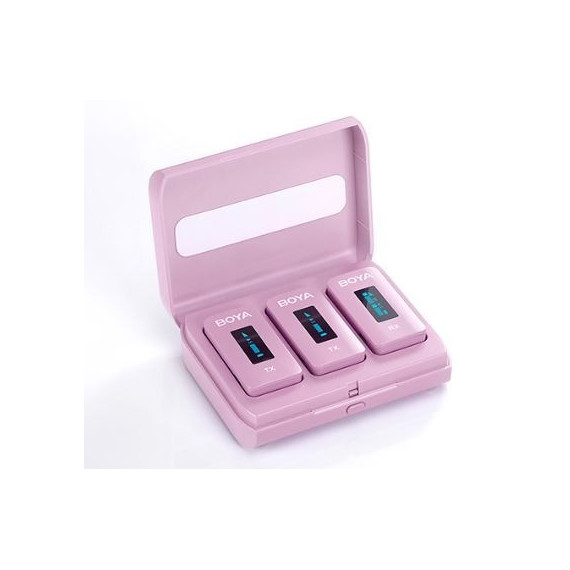 Micrófono Inalámbrico   BOYA BY-XM6-K2  de 2,4 Ghz (1XRX y 2XTX) con Estuche de Carga Rosa