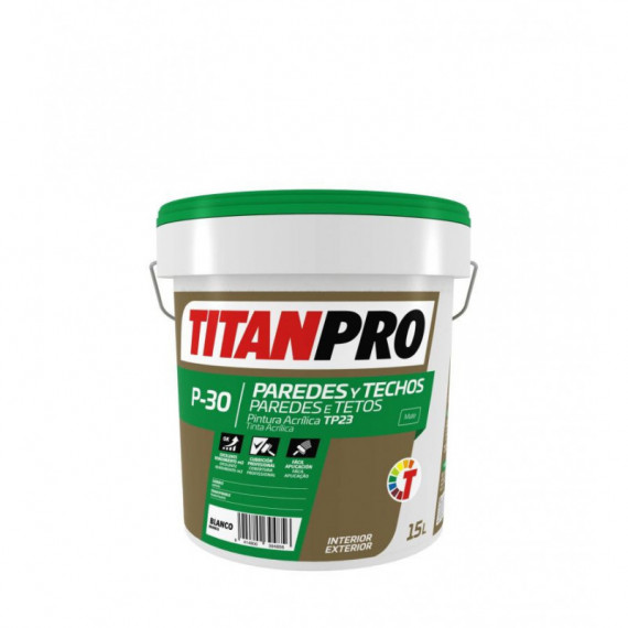 Pintura Titan Paredes y Techos Mate P30 Interior Exterior  Blanco  15 Litros