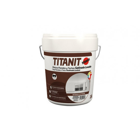 Pintura Titan Paredes y Techos Satinado Titanit Interior Exterior Blanco 2000 15 Litros