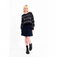 Falda LILI SIDONIO Corta Bordada de Tiro Alto Azul Marina