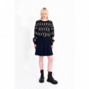 Falda LILI SIDONIO Corta Bordada de Tiro Alto Azul Marina