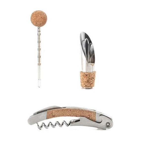 KIKKERLAND Juego de Vino 3 Piezas de Corcho BA67