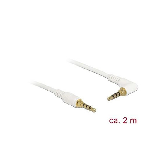 DELOCK Cable Audio Jack 3.5MM 4 Pines M/m un Lado Acodado 2MTS Blanco 85615