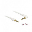 DELOCK Cable Audio Jack 3.5MM 4 Pines M/m un Lado Acodado 2MTS Blanco 85615