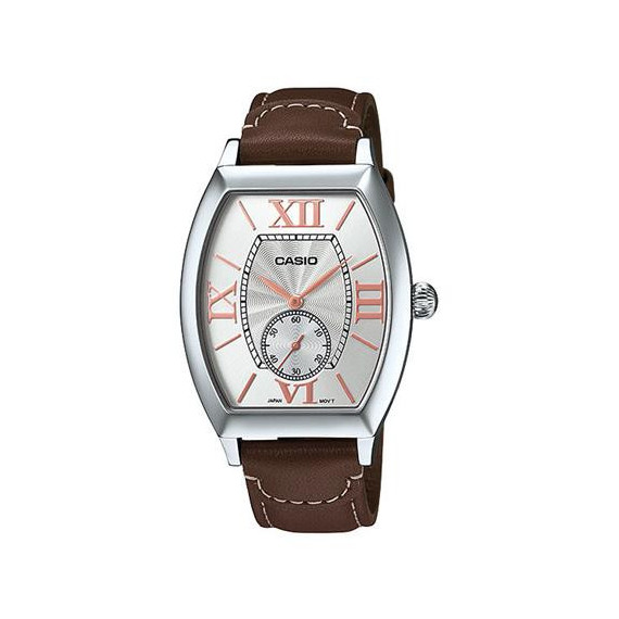 CASIO Coleccion MTP-E114L-5ADF Reloj Analogico, Correa de Piel Marron, Numeros Romanos, Resistente a