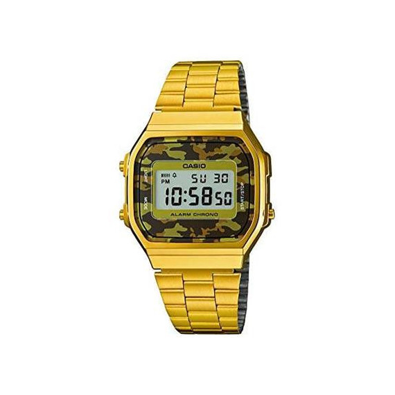 CASIO Coleccion A168WEGC-5EF Reloj Digital Acero Inoxidable Dorado,diseño Camuflage, Fecha, Alarma,
