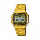 CASIO Coleccion A168WEGC-5EF Reloj Digital Acero Inoxidable Dorado,diseño Camuflage, Fecha, Alarma,