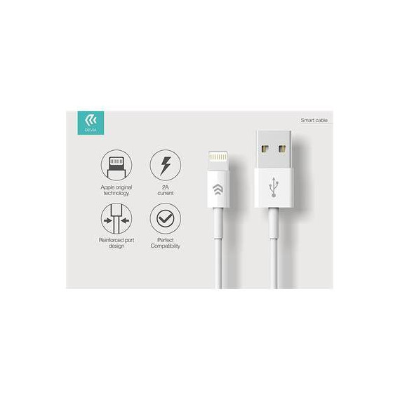 DEVIA Cargador 2.1A USB + Cable Mfi Lightning Blanco
